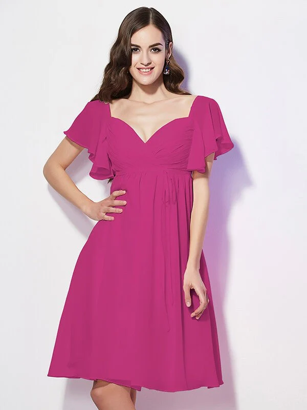 Gorgeous Sweetheart Short Sleeves Ruffles Short Chiffon Bridesmaid Dresses - Image 10