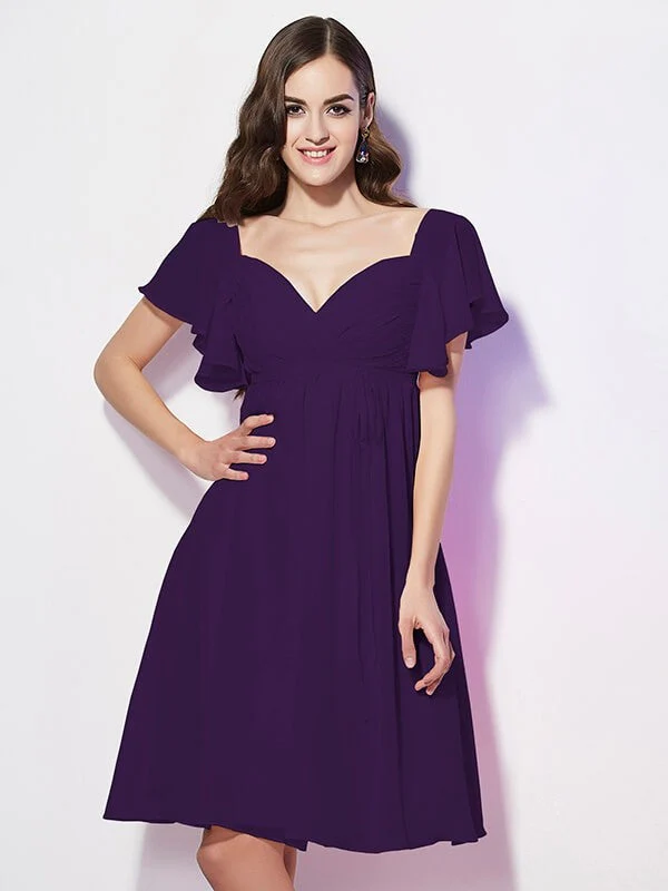 Gorgeous Sweetheart Short Sleeves Ruffles Short Chiffon Bridesmaid Dresses - Image 11