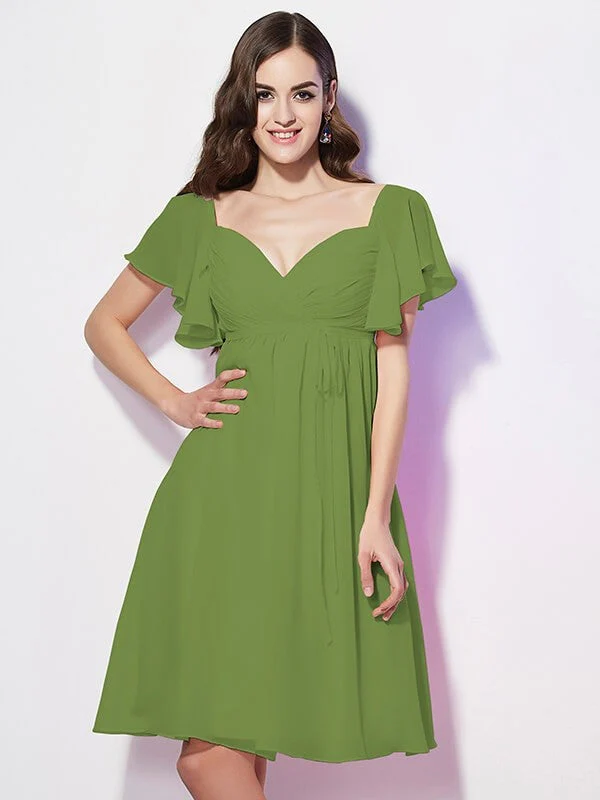 Gorgeous Sweetheart Short Sleeves Ruffles Short Chiffon Bridesmaid Dresses - Image 12