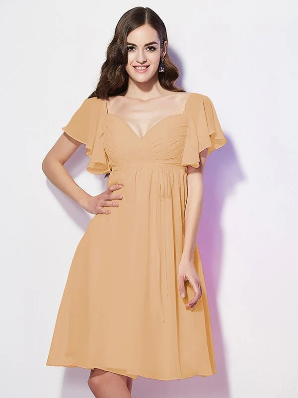 Gorgeous Sweetheart Short Sleeves Ruffles Short Chiffon Bridesmaid Dresses - Image 13