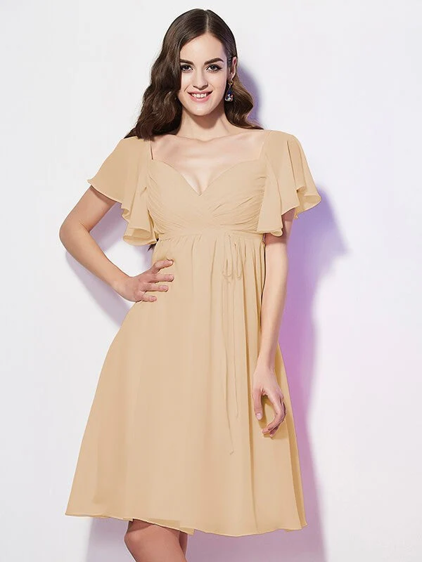 Gorgeous Sweetheart Short Sleeves Ruffles Short Chiffon Bridesmaid Dresses - Image 14