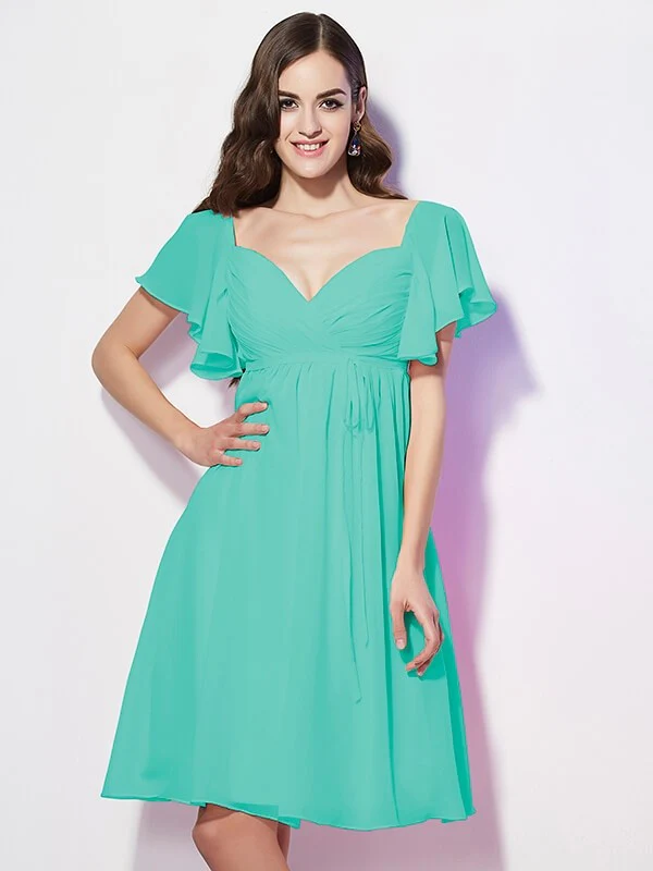 Gorgeous Sweetheart Short Sleeves Ruffles Short Chiffon Bridesmaid Dresses - Image 15