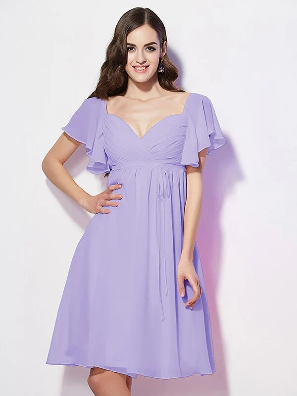 Gorgeous Sweetheart Short Sleeves Ruffles Short Chiffon Bridesmaid Dresses - Image 16