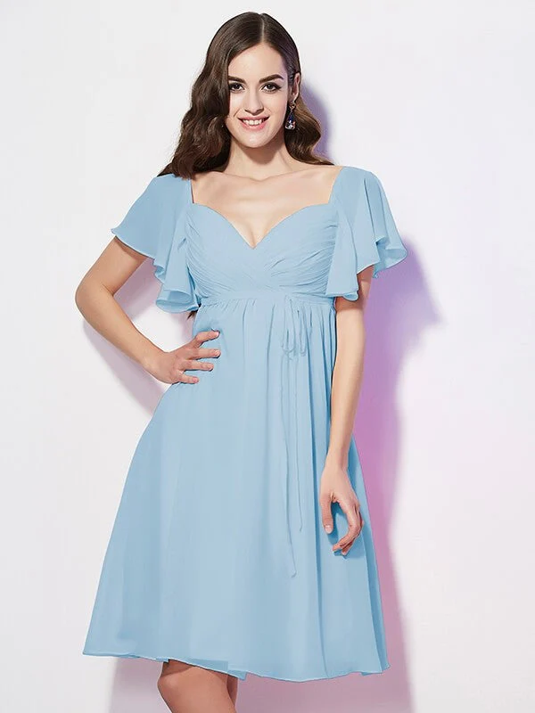 Gorgeous Sweetheart Short Sleeves Ruffles Short Chiffon Bridesmaid Dresses - Image 17