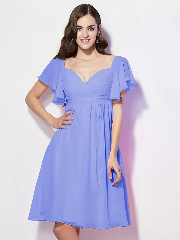 Gorgeous Sweetheart Short Sleeves Ruffles Short Chiffon Bridesmaid Dresses - Image 18