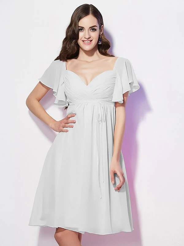 Gorgeous Sweetheart Short Sleeves Ruffles Short Chiffon Bridesmaid Dresses - Image 19