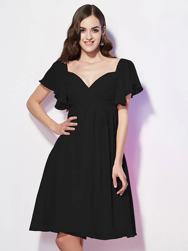 Gorgeous Sweetheart Short Sleeves Ruffles Short Chiffon Bridesmaid Dresses - Image 2