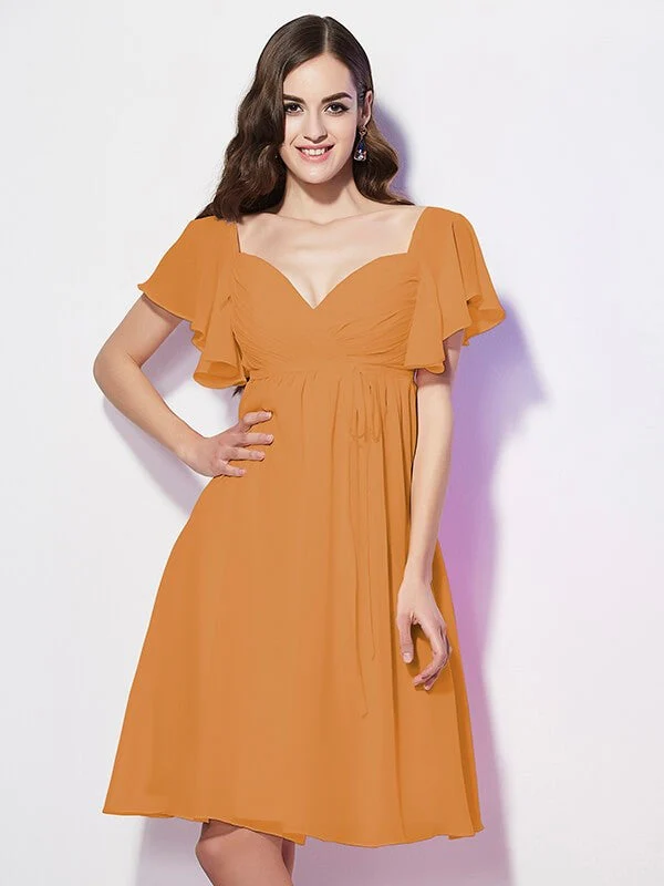 Gorgeous Sweetheart Short Sleeves Ruffles Short Chiffon Bridesmaid Dresses - Image 20