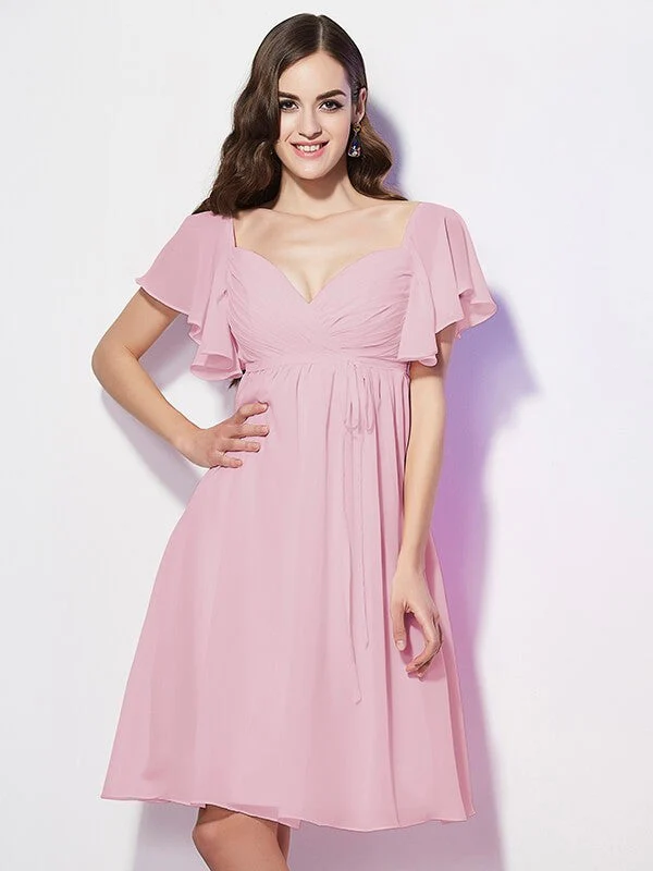 Gorgeous Sweetheart Short Sleeves Ruffles Short Chiffon Bridesmaid Dresses - Image 21