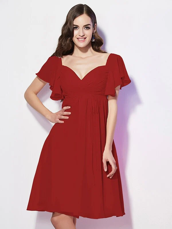 Gorgeous Sweetheart Short Sleeves Ruffles Short Chiffon Bridesmaid Dresses - Image 22