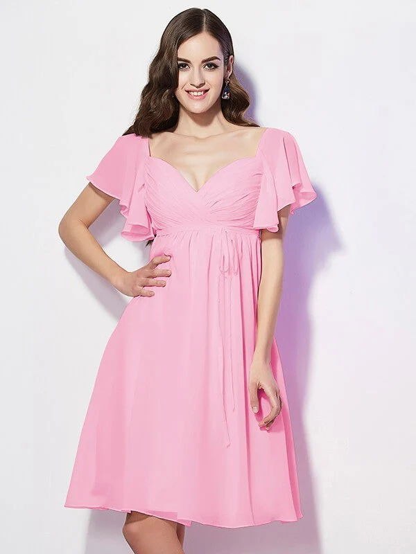 Gorgeous Sweetheart Short Sleeves Ruffles Short Chiffon Bridesmaid Dresses - Image 23