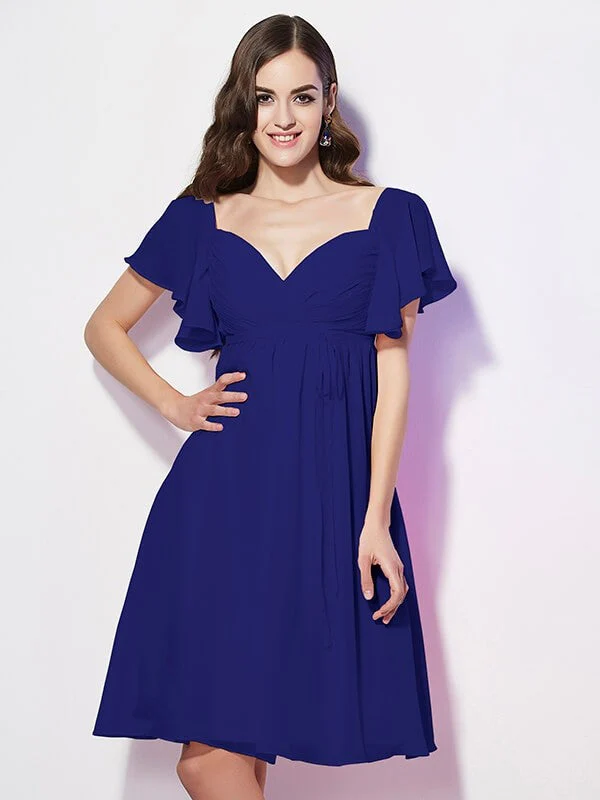 Gorgeous Sweetheart Short Sleeves Ruffles Short Chiffon Bridesmaid Dresses - Image 24