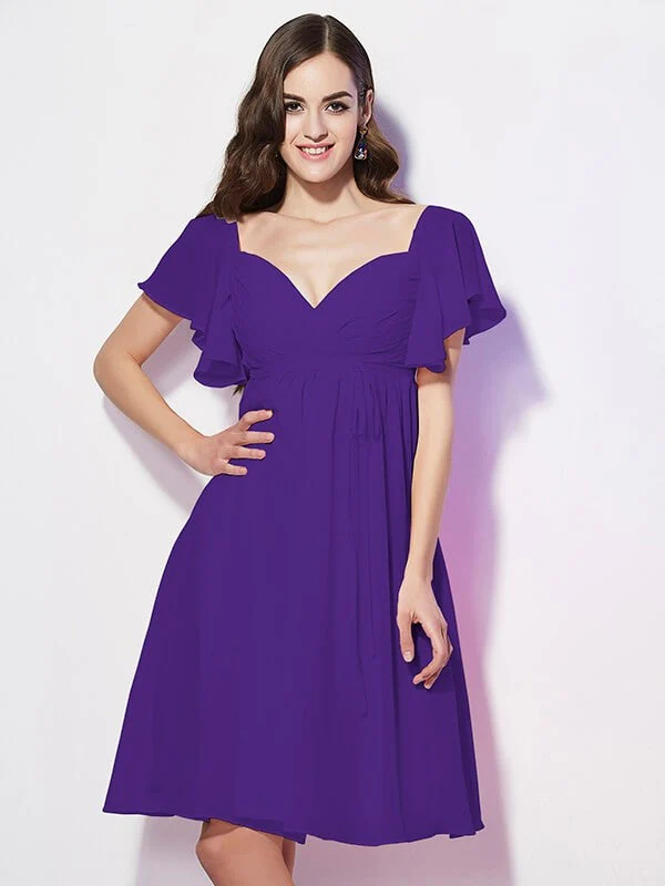 Gorgeous Sweetheart Short Sleeves Ruffles Short Chiffon Bridesmaid Dresses - Image 25