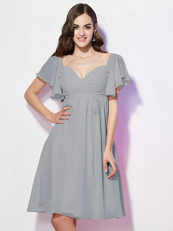 Gorgeous Sweetheart Short Sleeves Ruffles Short Chiffon Bridesmaid Dresses - Image 26