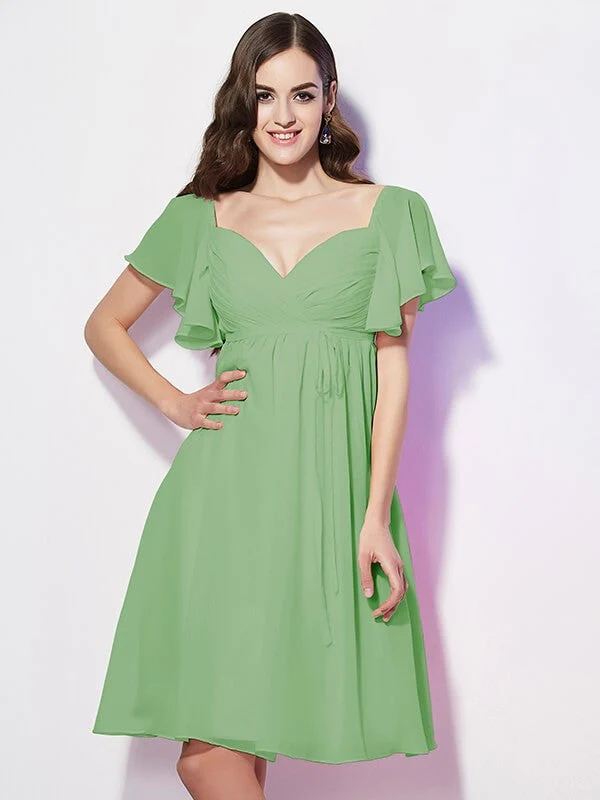 Gorgeous Sweetheart Short Sleeves Ruffles Short Chiffon Bridesmaid Dresses - Image 27