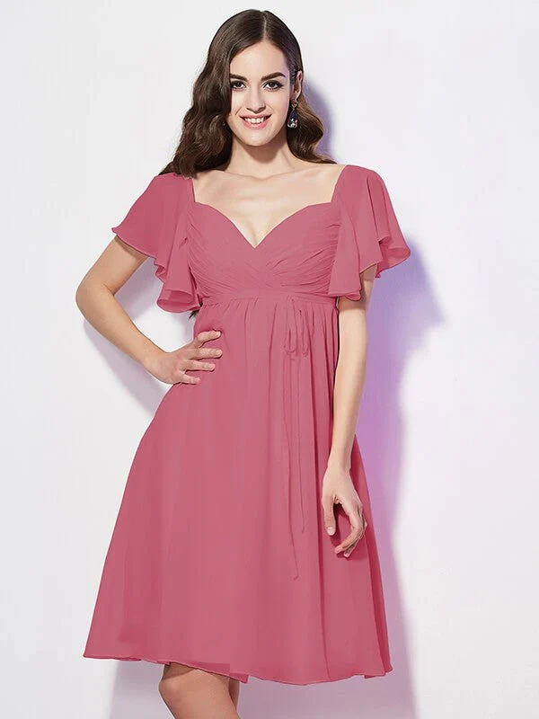 Gorgeous Sweetheart Short Sleeves Ruffles Short Chiffon Bridesmaid Dresses - Image 28