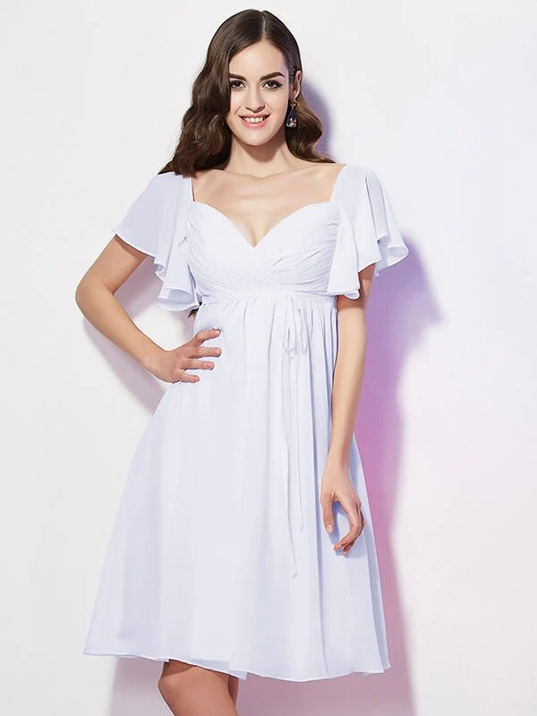 Gorgeous Sweetheart Short Sleeves Ruffles Short Chiffon Bridesmaid Dresses - Image 29