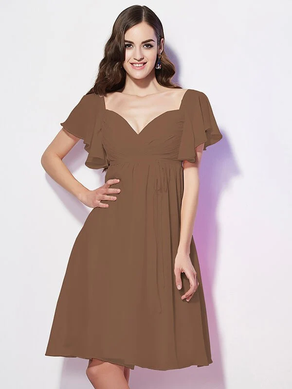 Gorgeous Sweetheart Short Sleeves Ruffles Short Chiffon Bridesmaid Dresses - Image 3