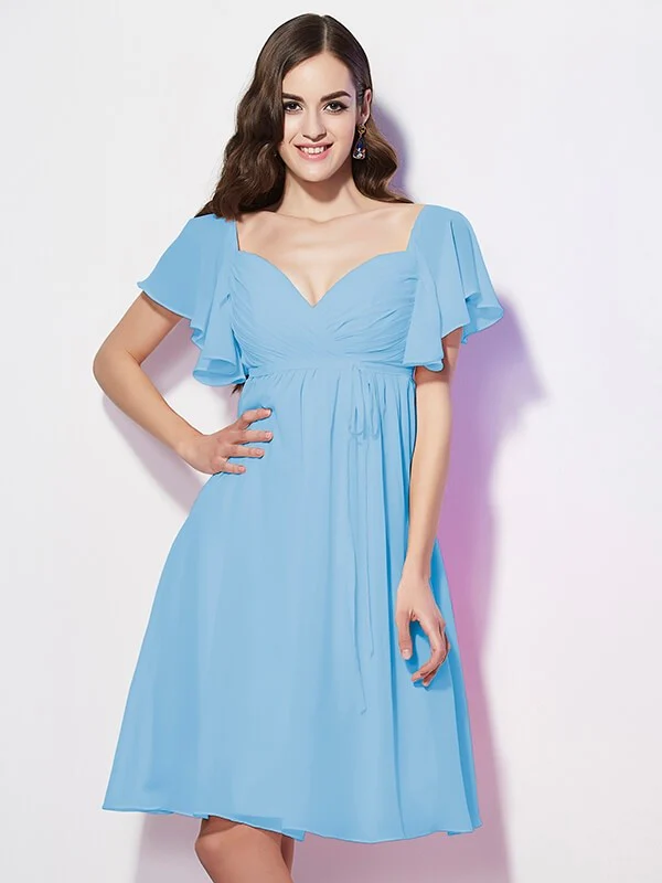 Gorgeous Sweetheart Short Sleeves Ruffles Short Chiffon Bridesmaid Dresses - Image 4