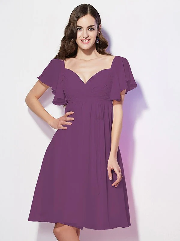 Gorgeous Sweetheart Short Sleeves Ruffles Short Chiffon Bridesmaid Dresses - Image 5
