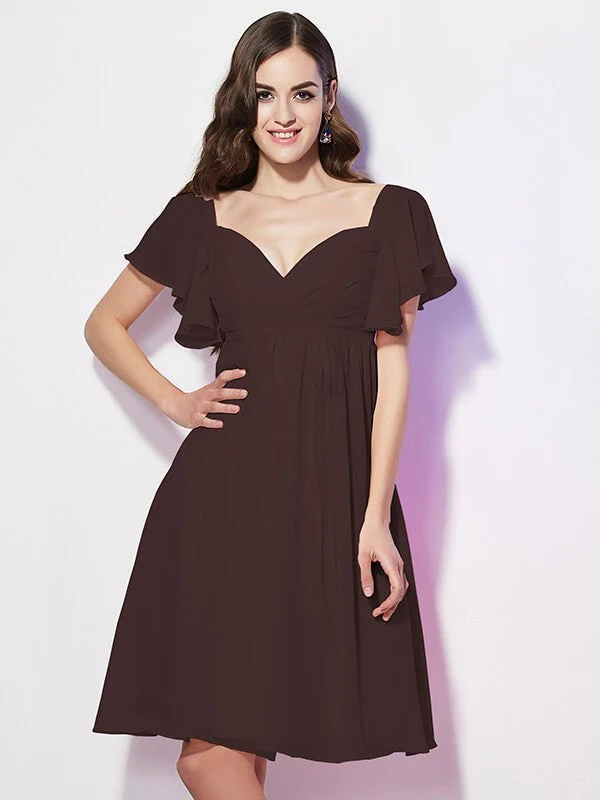 Gorgeous Sweetheart Short Sleeves Ruffles Short Chiffon Bridesmaid Dresses - Image 6