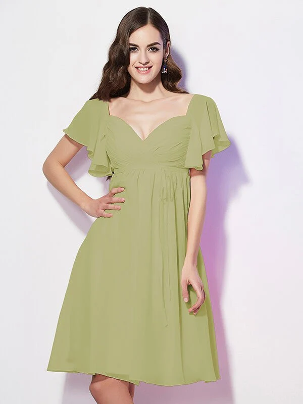 Gorgeous Sweetheart Short Sleeves Ruffles Short Chiffon Bridesmaid Dresses - Image 7