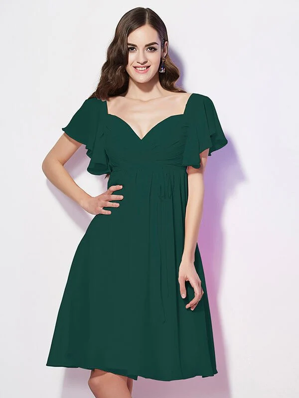Gorgeous Sweetheart Short Sleeves Ruffles Short Chiffon Bridesmaid Dresses - Image 8
