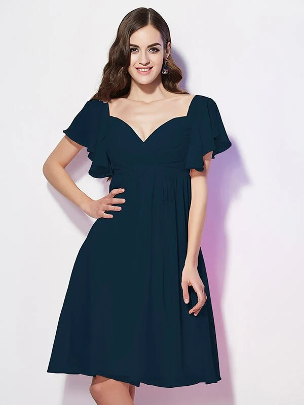 Gorgeous Sweetheart Short Sleeves Ruffles Short Chiffon Bridesmaid Dresses - Image 9
