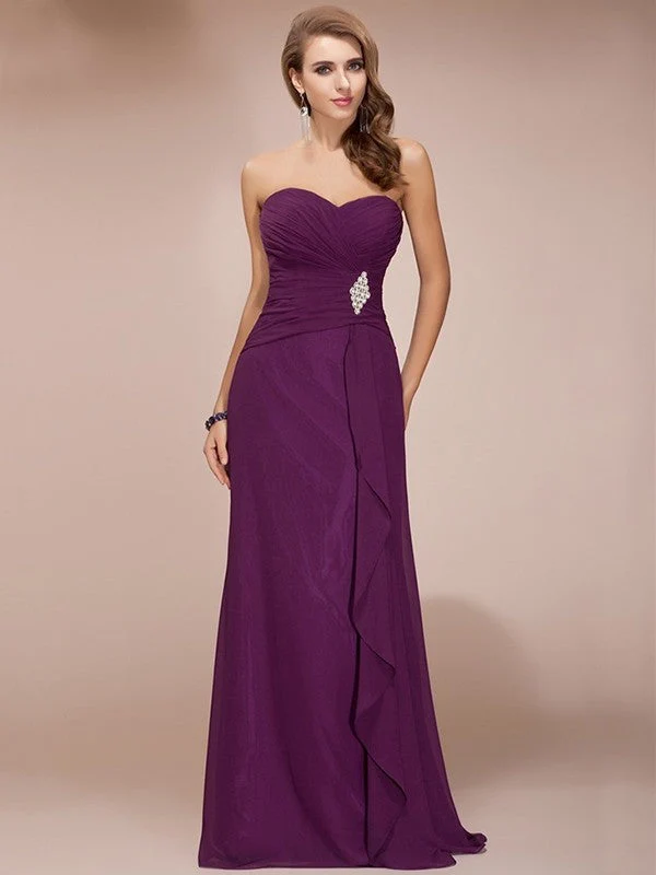 Gorgeous Sweetheart Sleeveless Long Beading Ruffles Chiffon Bridesmaid Dresses - Image 11