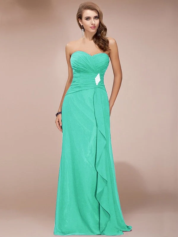 Gorgeous Sweetheart Sleeveless Long Beading Ruffles Chiffon Bridesmaid Dresses - Image 14