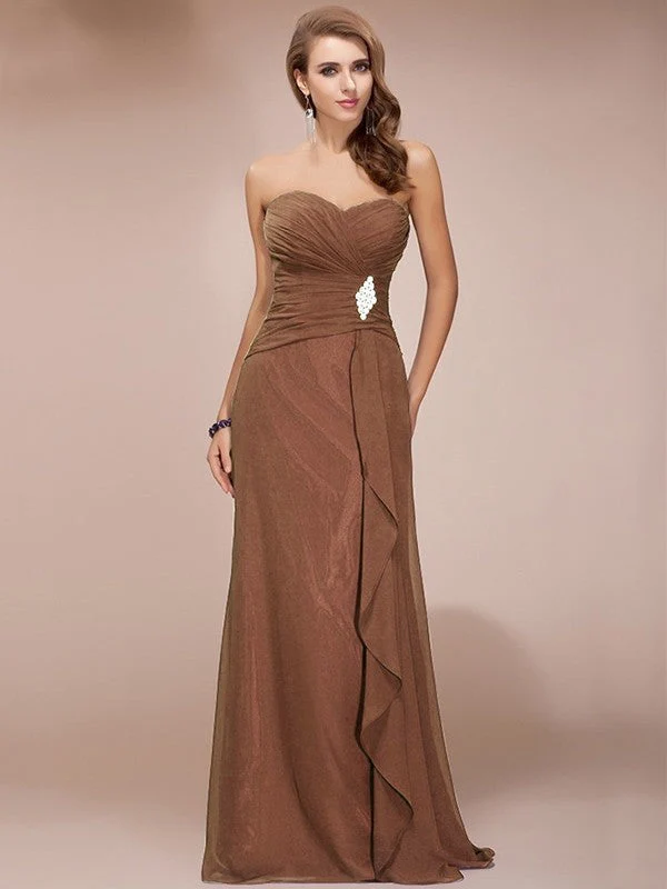 Gorgeous Sweetheart Sleeveless Long Beading Ruffles Chiffon Bridesmaid Dresses - Image 3