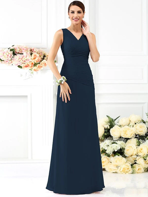 V-Neck Elegant Pleats Sleeveless Long Chiffon Bridesmaid Dresses - Image 10