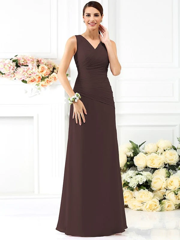 V-Neck Elegant Pleats Sleeveless Long Chiffon Bridesmaid Dresses - Image 7