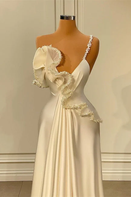 Fabulous White Satin Evening Prom Dresses with Ruffles - Image 2
