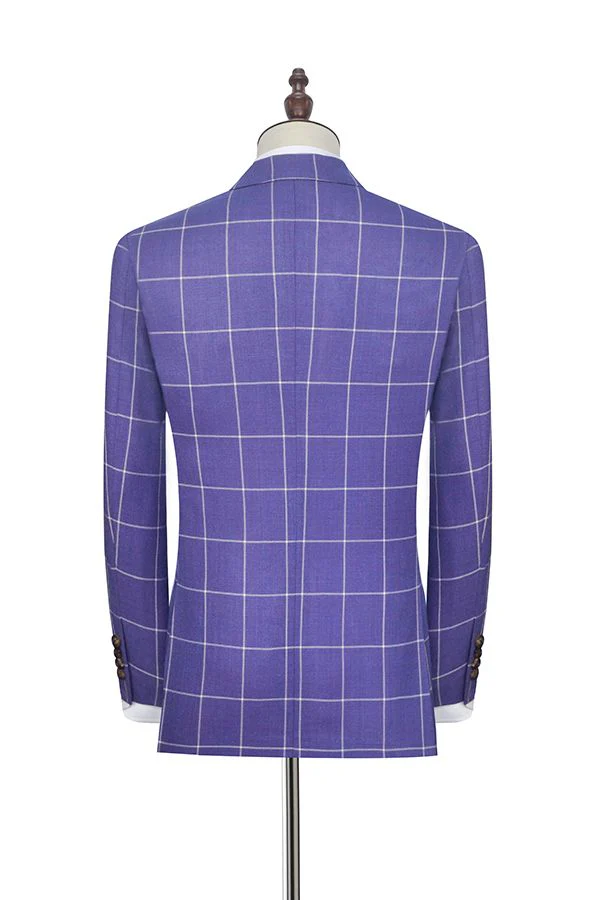 Check Pattern Patch Pocket Purple Mens Suits Notch Lapel Formal Suits for Men - Image 2
