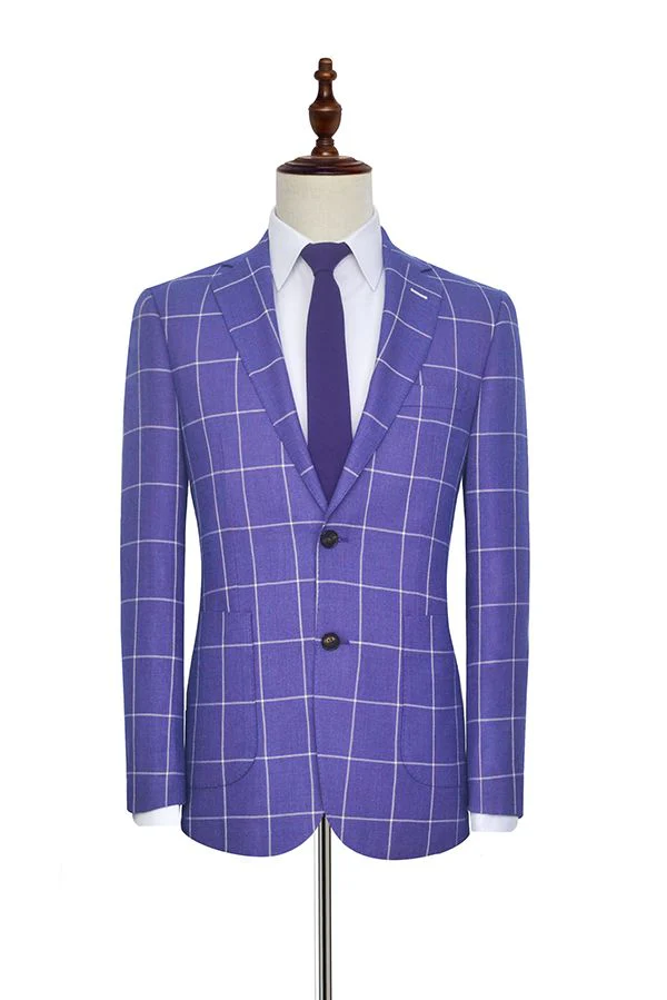 Check Pattern Patch Pocket Purple Mens Suits Notch Lapel Formal Suits for Men - Image 3