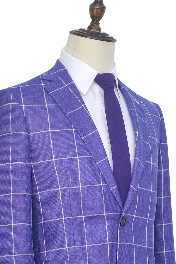 Check Pattern Patch Pocket Purple Mens Suits Notch Lapel Formal Suits for Men - Image 4