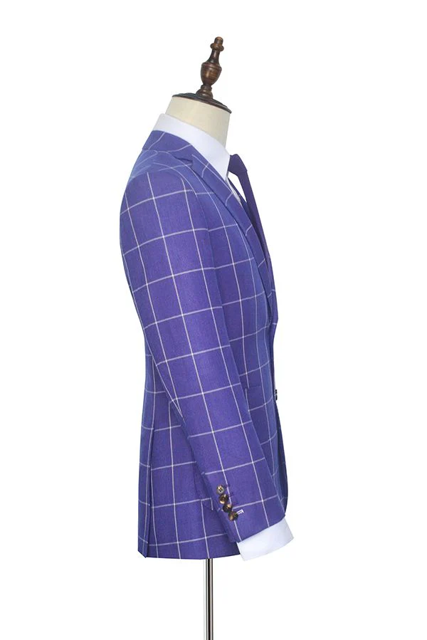 Check Pattern Patch Pocket Purple Mens Suits Notch Lapel Formal Suits for Men - Image 5