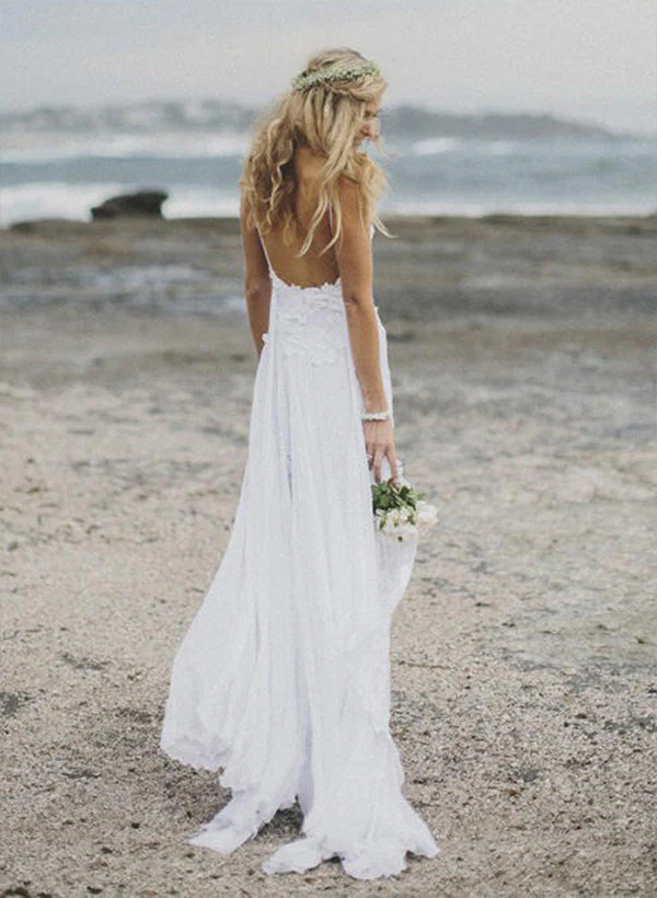 Chic A-line Princess V-neck Chiffon Sweep Train Wedding Dresses Split Front - Image 2