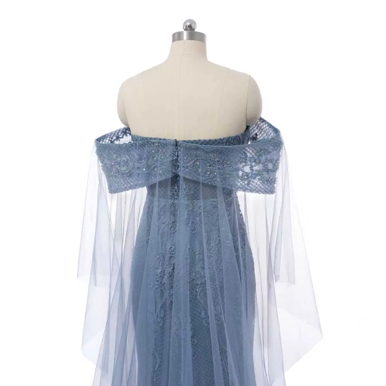 Chic Asymmetrical Strapless Mermaid Prom Dresses Column Long With Beads Zipper - Image 2