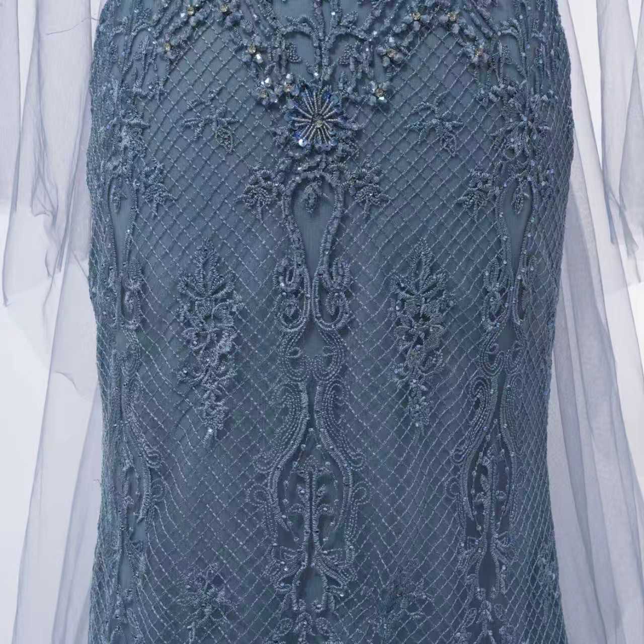 Chic Asymmetrical Strapless Mermaid Prom Dresses Column Long With Beads Zipper - Image 3
