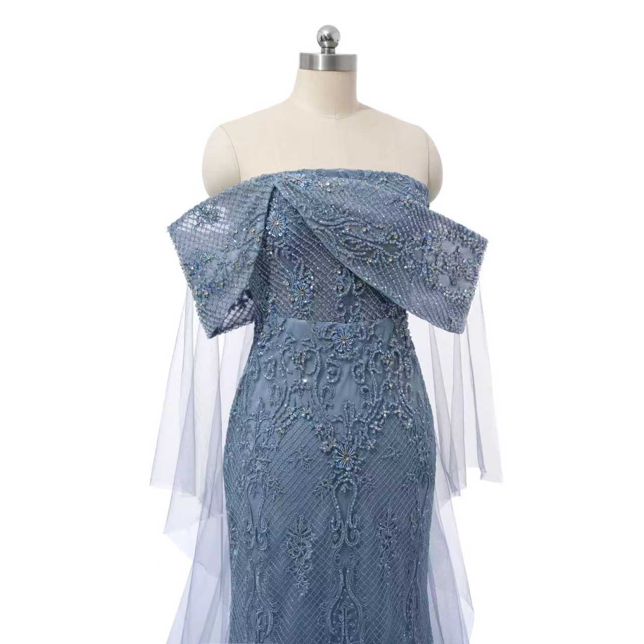 Chic Asymmetrical Strapless Mermaid Prom Dresses Column Long With Beads Zipper - Image 5