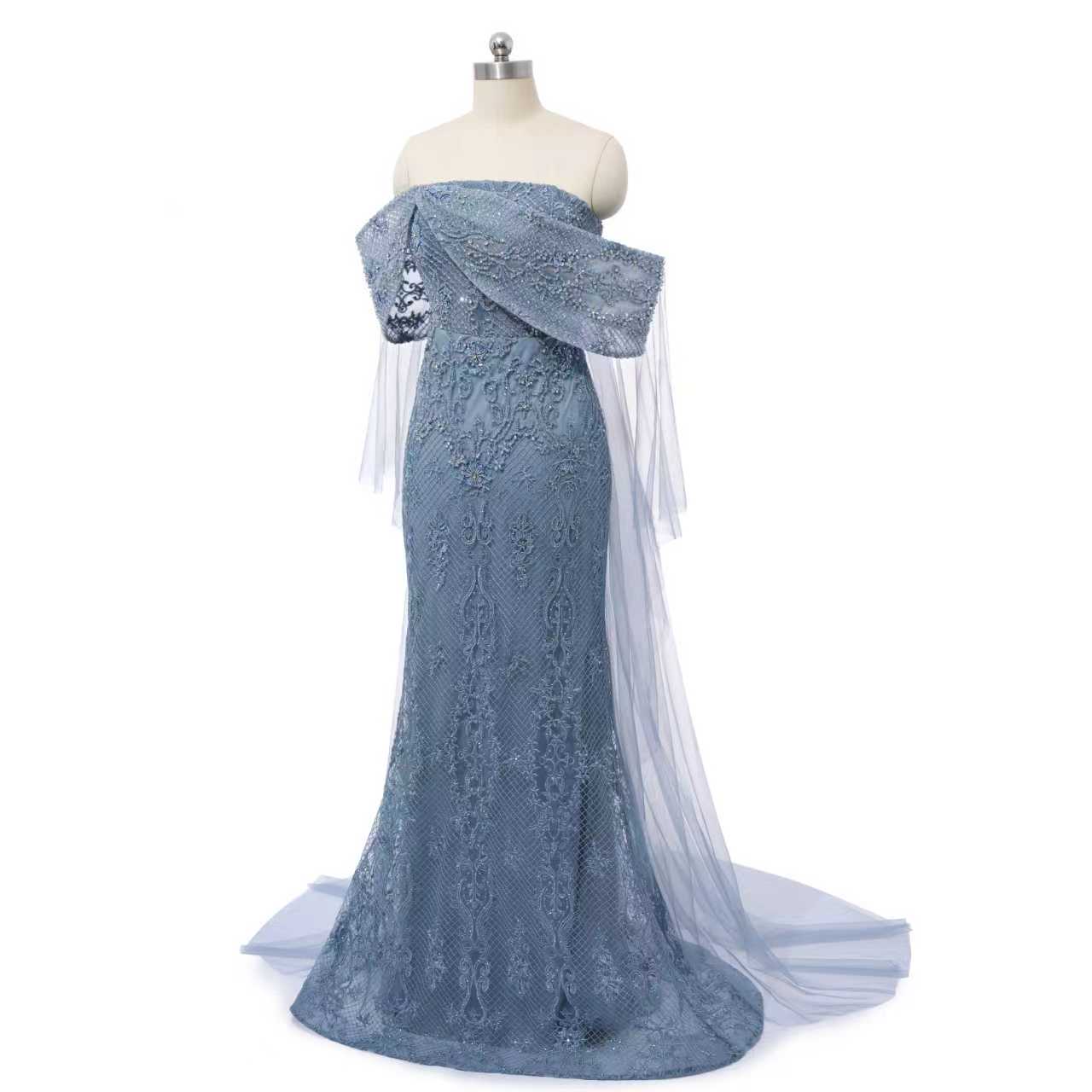 Chic Asymmetrical Strapless Mermaid Prom Dresses Column Long With Beads Zipper - Image 7