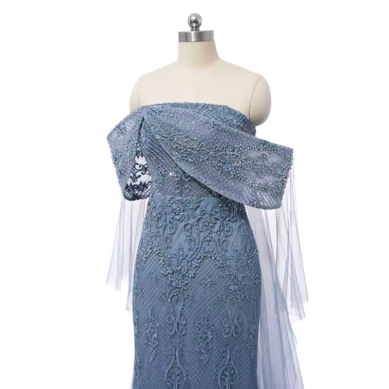 Chic Asymmetrical Strapless Mermaid Prom Dresses Column Long With Beads Zipper - Image 8