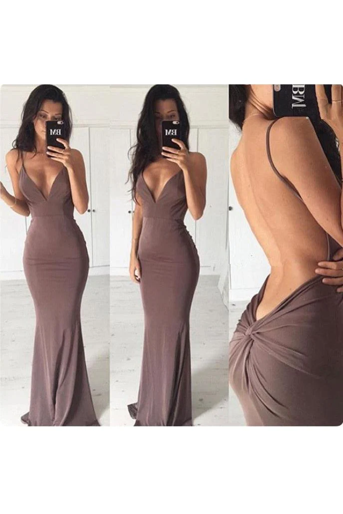 Chic Backless Sheath Long Evening Dress Spaghetti Strap Formal Dresses - Image 2