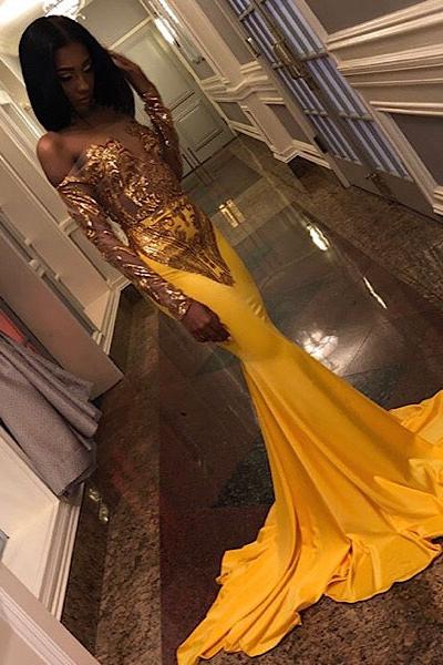 Chic Bandeau Applique Satin Off Shoulder Long Sleeves Mermaid Slim Prom Party Gown - Image 5