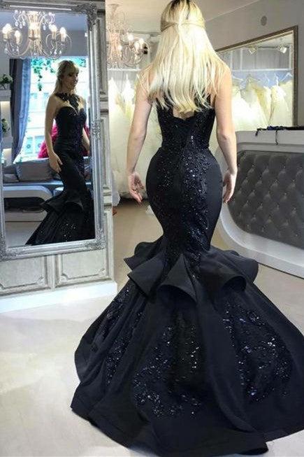 Chic Black Mermaid Prom Party GownsLong Sequins Ruffles Party Gowns - Image 4