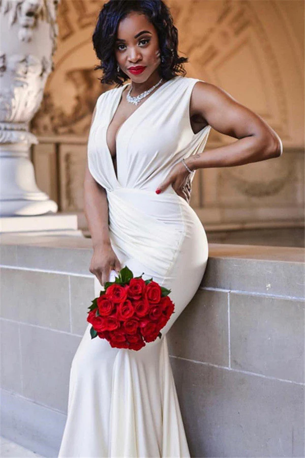 Chic Deep V-Neck Sleeveless Straps Mermaid Floor-Length Prom Dresses - Image 3
