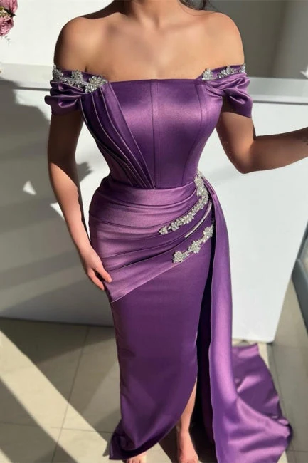 Modern Grape Strapless Off the Shoulder Long Mermaid Evening Prom Dresses - Image 2