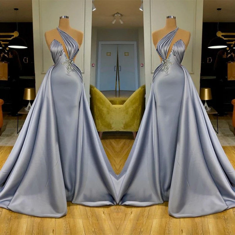 Chic Halter Beadings Long Evening Dress With Detachable Skirt - Image 2